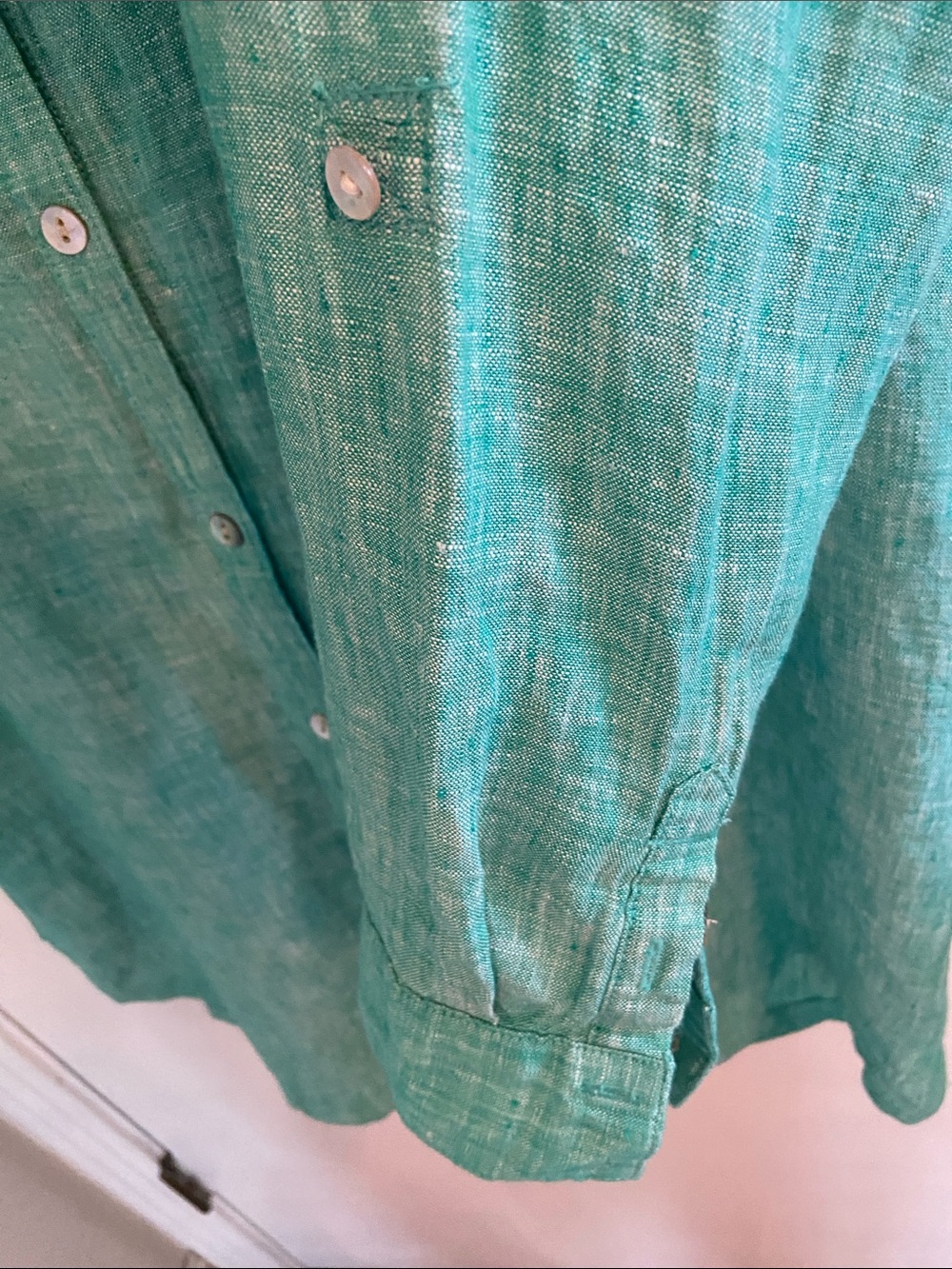 Beachy C&C California Green 100% Linen Button Down Shirt Dress Woman L Tunic - Picture 5 of 8